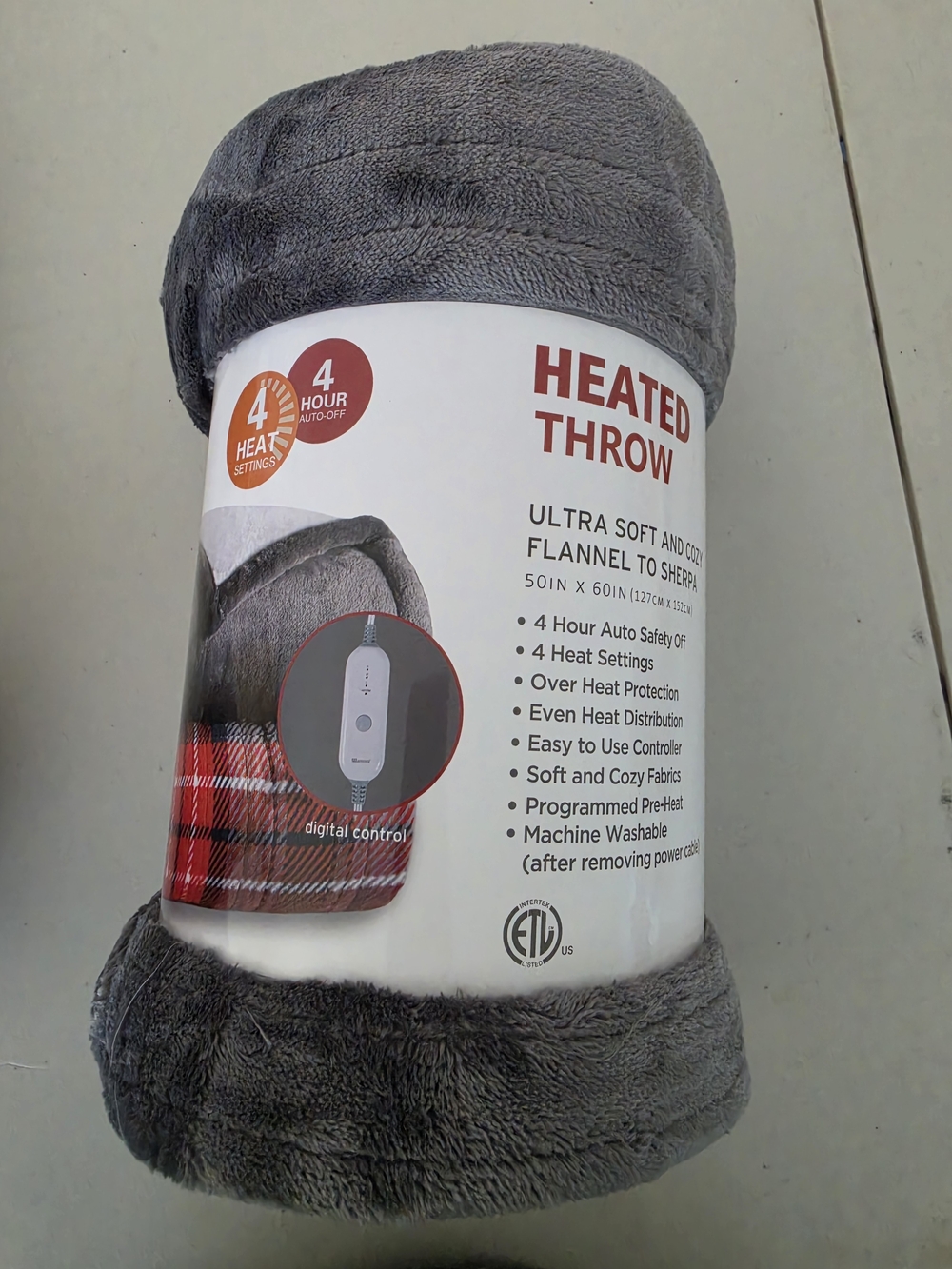 Plush Gray Heated Throw Blanket - Ultra Soft Flannel to Sherpa